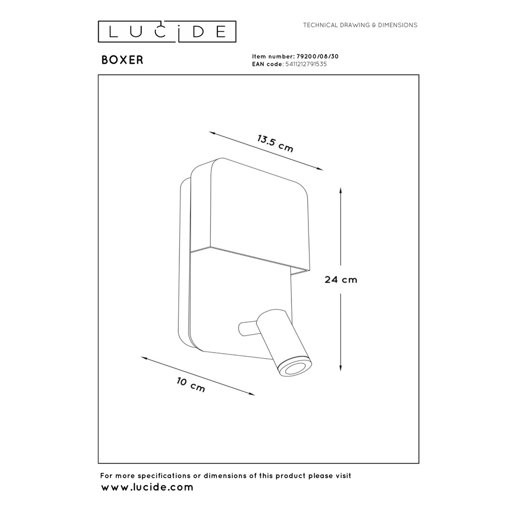 Bedlampje Boxer zwart met USB oplaadpunt Lucide 5411212791535