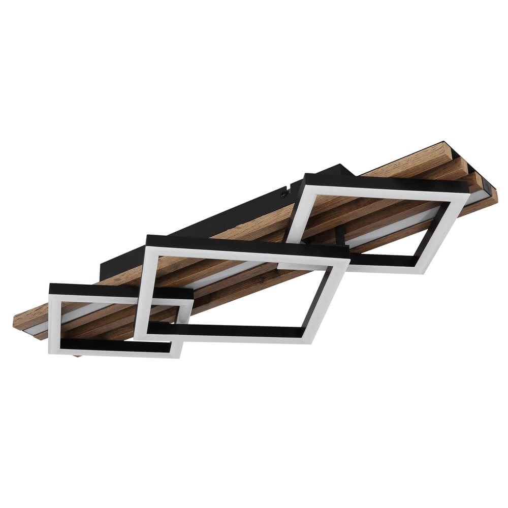 Plafondlamp Obrien zwart met hout 3-lichts Globo 9007371515301