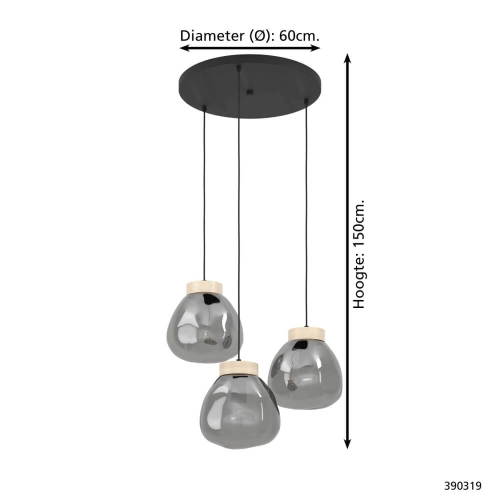 Ronde hanglamp Magacela 3-lichts met smoke glas Stars of Light 9008606274505