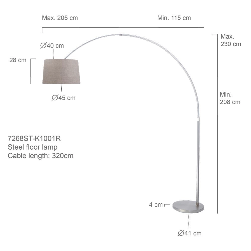 Booglamp Gramineus grijs met taupe lampenkap Steinhauer 8712746092868