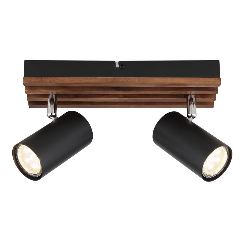 Plafondlamp Kayden dubbel zwart met hout Globo 9007371528448