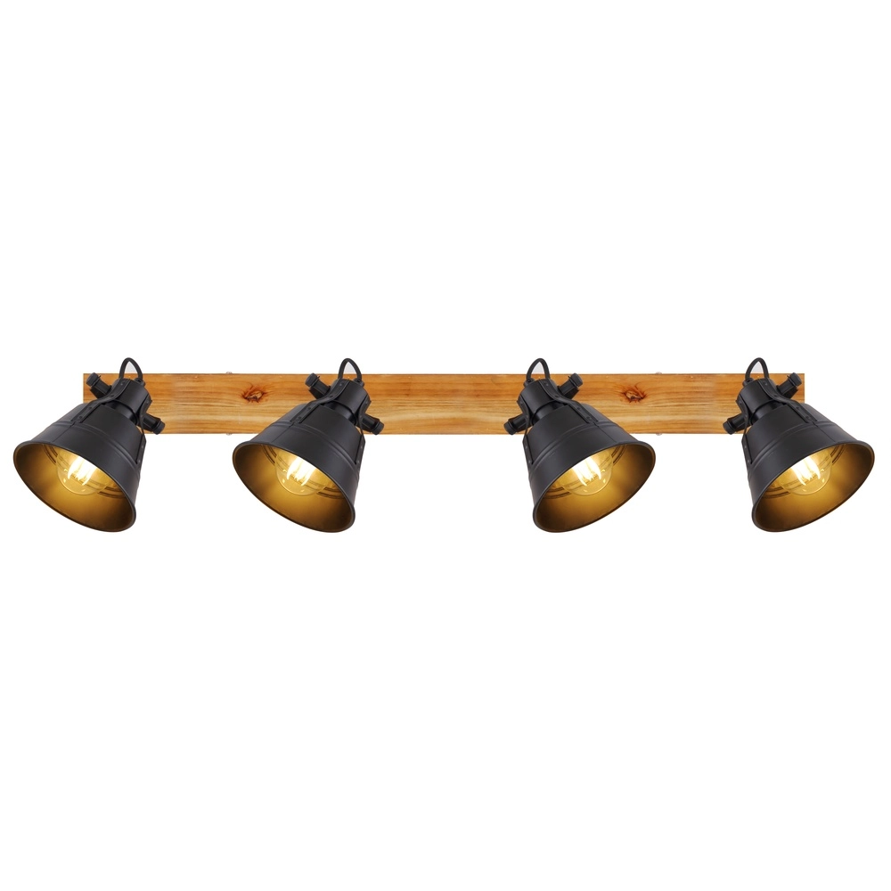 Landelijke plafondlamp Günther 4-lichts zwart met hout Globo 9007371404735