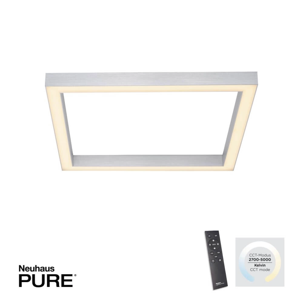Vierkante plafondlamp Pure Lines Square aluminium Paul Neuhaus 4012248357910
