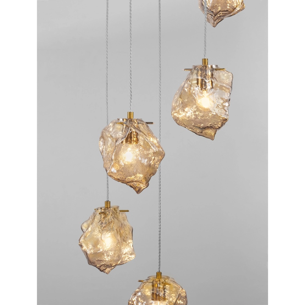 Hanglamp Odelle 5-lichts goud met amber glas Lyora 5212017434401