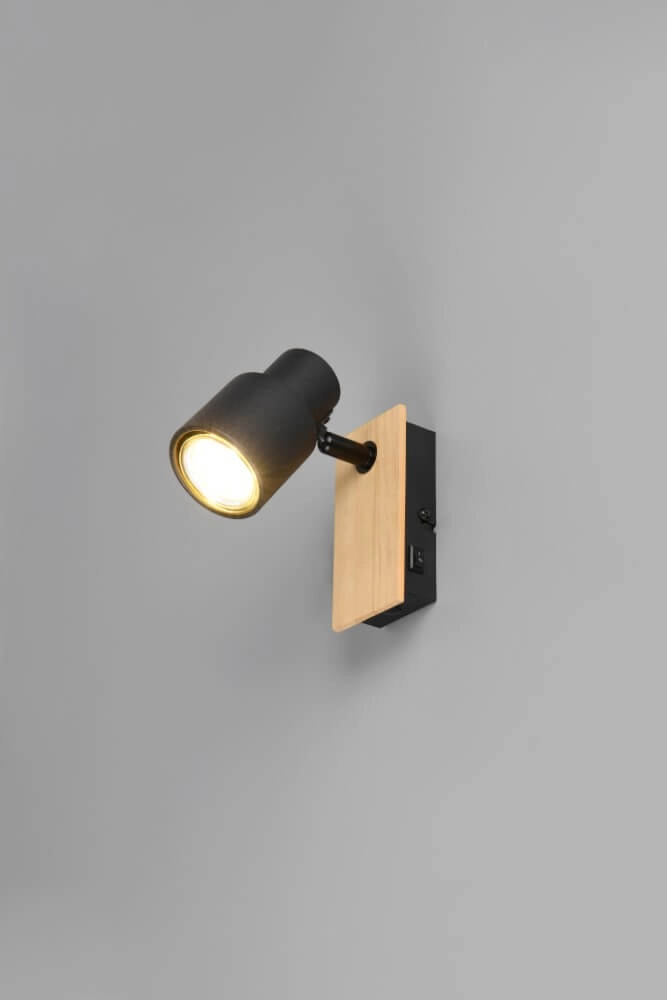 Design wandlamp Pierre zwart met hout Trio 4017807638158