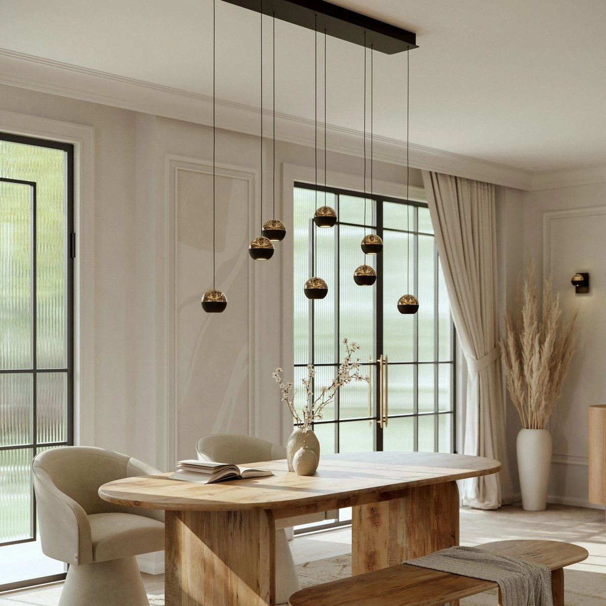 Eettafel hanglamp 115cm Belluno 8-lichts led - zwart Steinhauer 8712746184020
