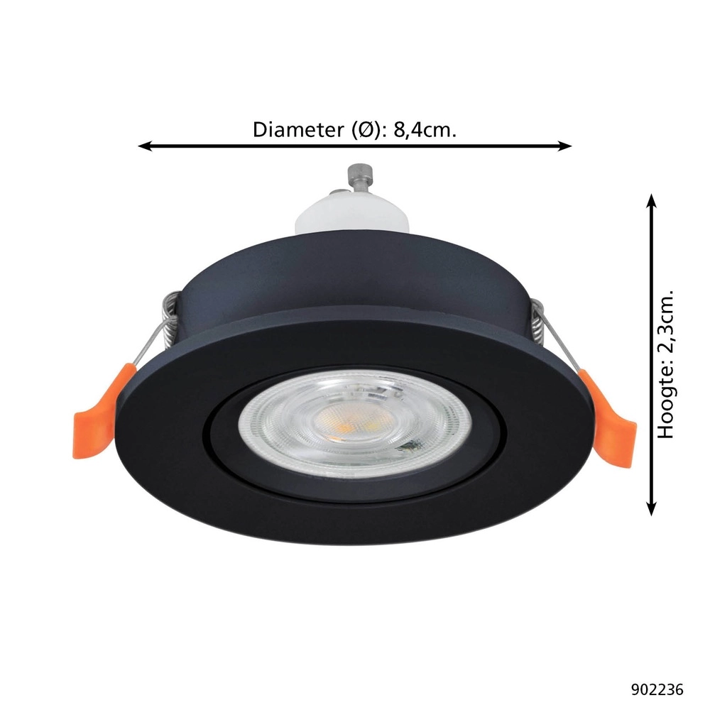 Inbouwspot Barranco zwart Ø 8,4cm IP44 - 3000K Eglo 9008606359165