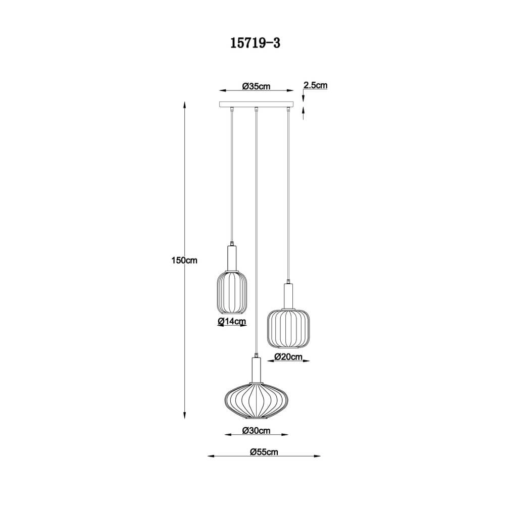 Hanglamp Valletta met gekleurd glas 3-lichts Globo 9007371455867