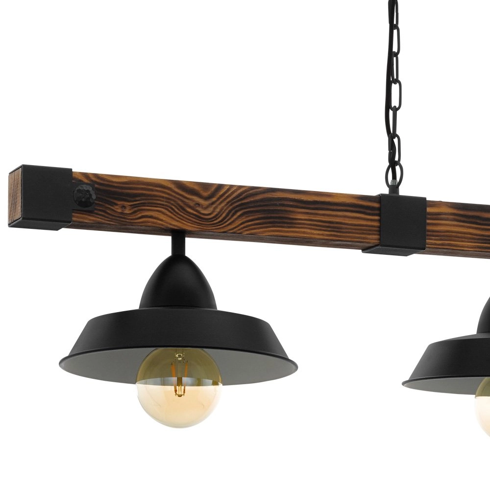 Landelijke eetkamerlamp Oldbury 3-lichts houtbruin met zwart Eglo 9002759440862