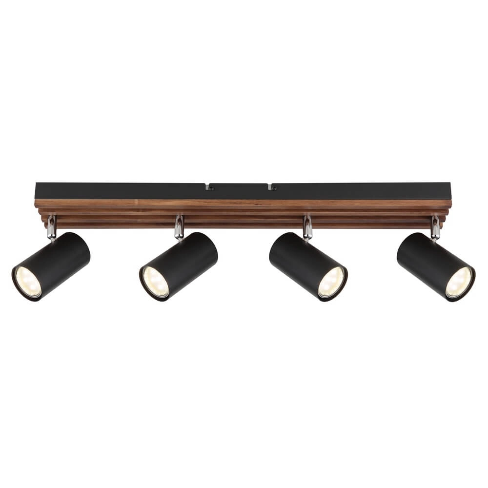 Plafondlamp Kayden 4-lichts zwart met hout Globo 9007371533442