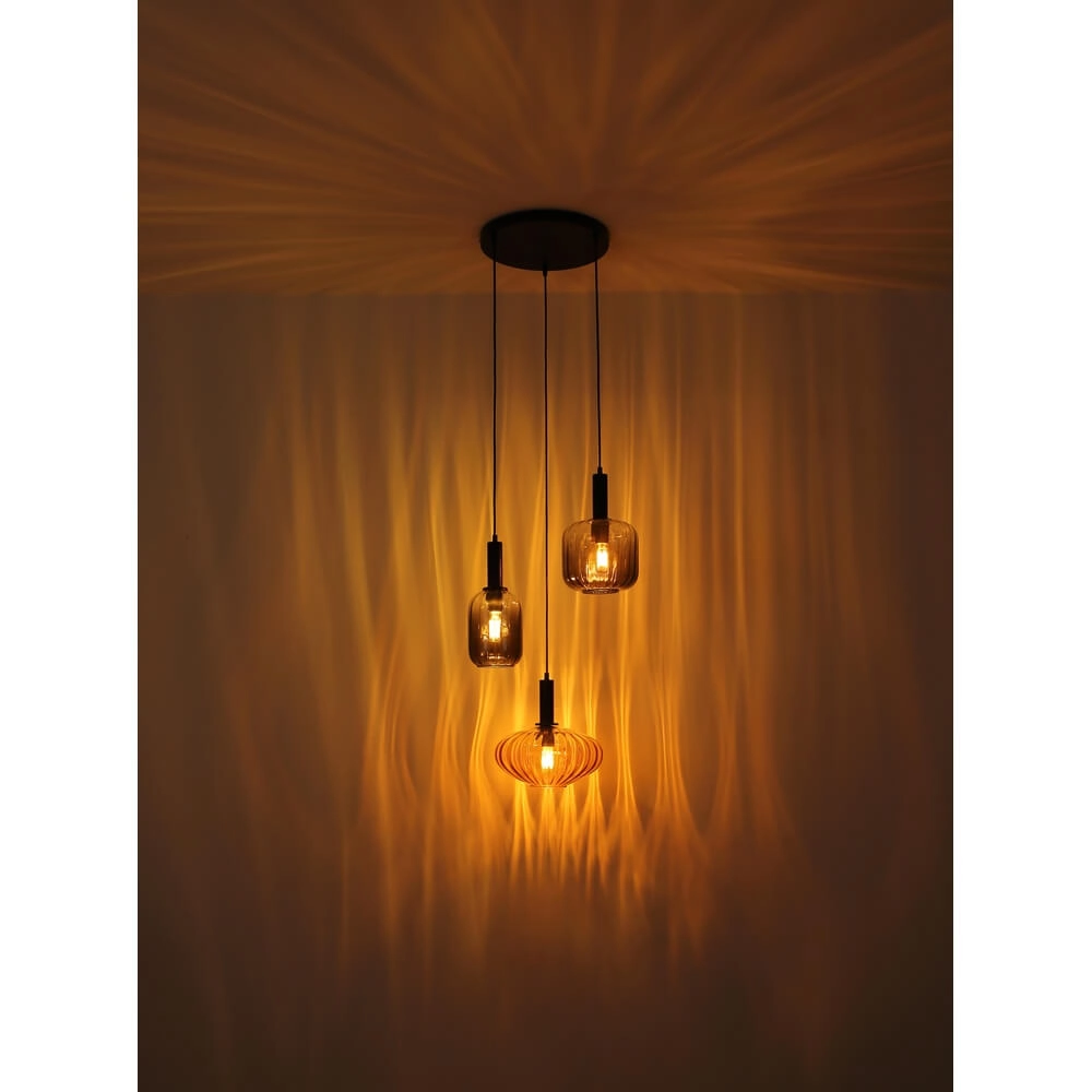 Hanglamp Valletta met gekleurd glas 3-lichts Globo 9007371455867