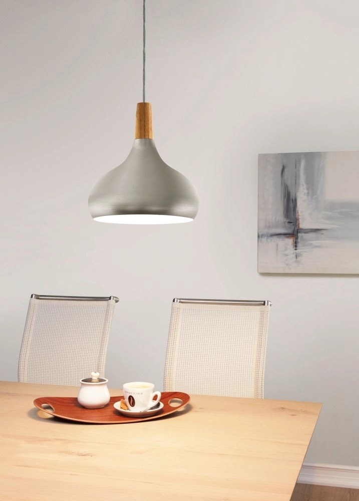 Moderne hanglamp Sabinar 28cm RVS met houtbruin Eglo 9008606300006