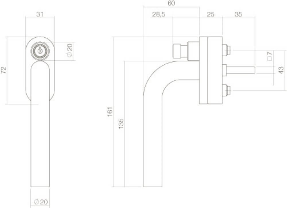 Raamkruk recht Ventra afsluitbaar RVS Intersteel 8714186366660