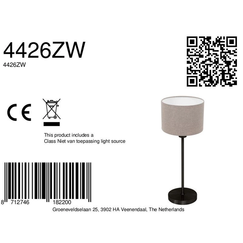 Zwarte tafellamp Noor met grijs kapje Steinhauer 8712746182200