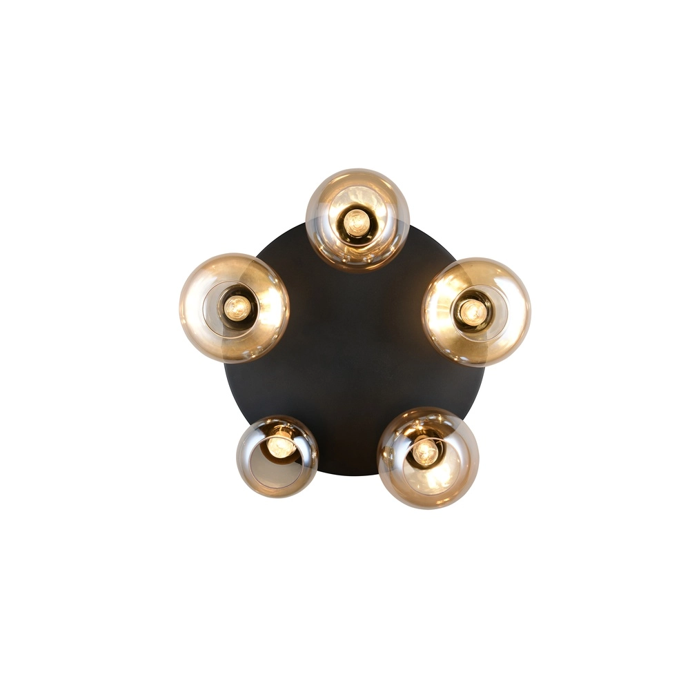 5-lichts plafondlamp Lumina zwart met amber glas Trio 4017807663174