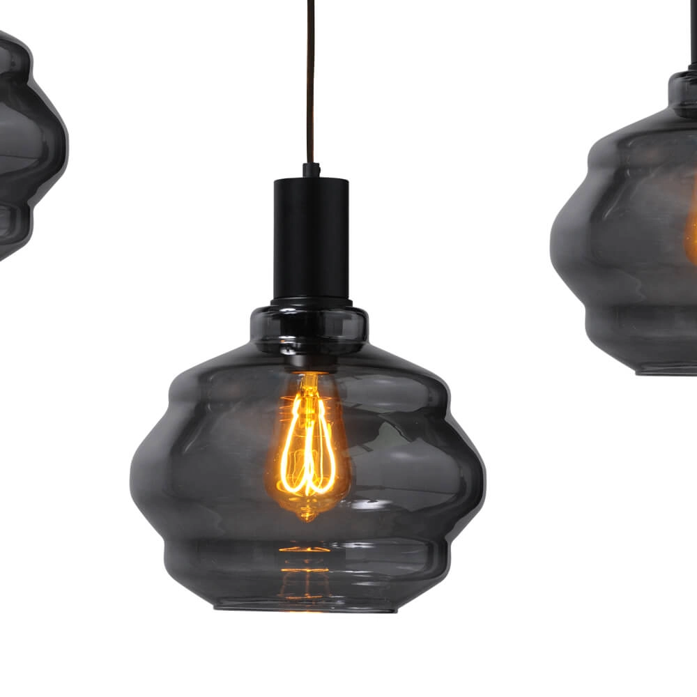 5-lichts hanglamp - zwart - Porto met Ball smoke glazen - Ø 24cm Masterlight 8718121270159