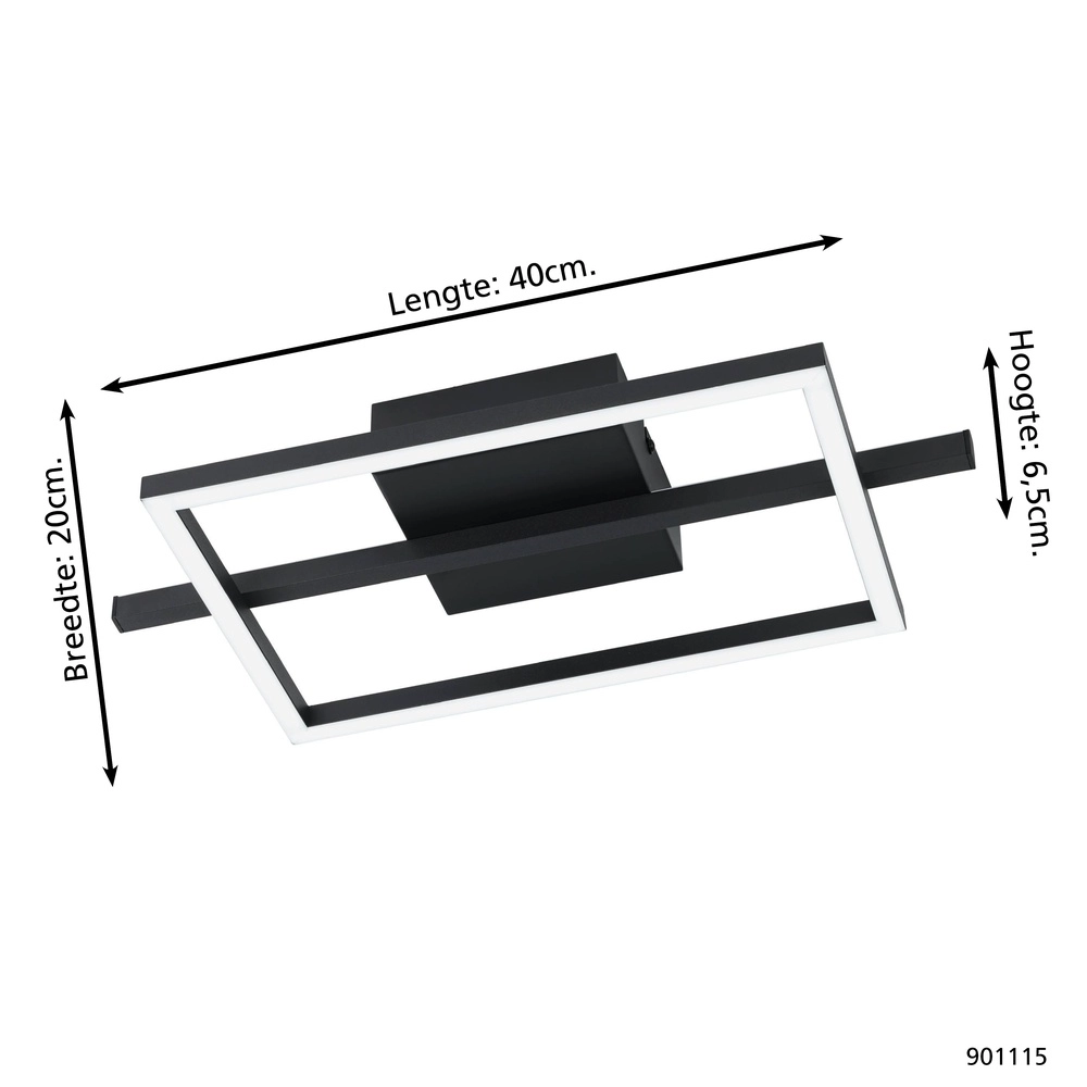 Led plafondlamp Amandolo met afstandsbediening - zwart - vierkant Eglo 9008606303939