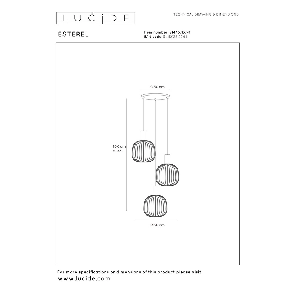 3-lichts hanglamp Esterel zand bruin mini GU10 rond Lucide 5411212212344