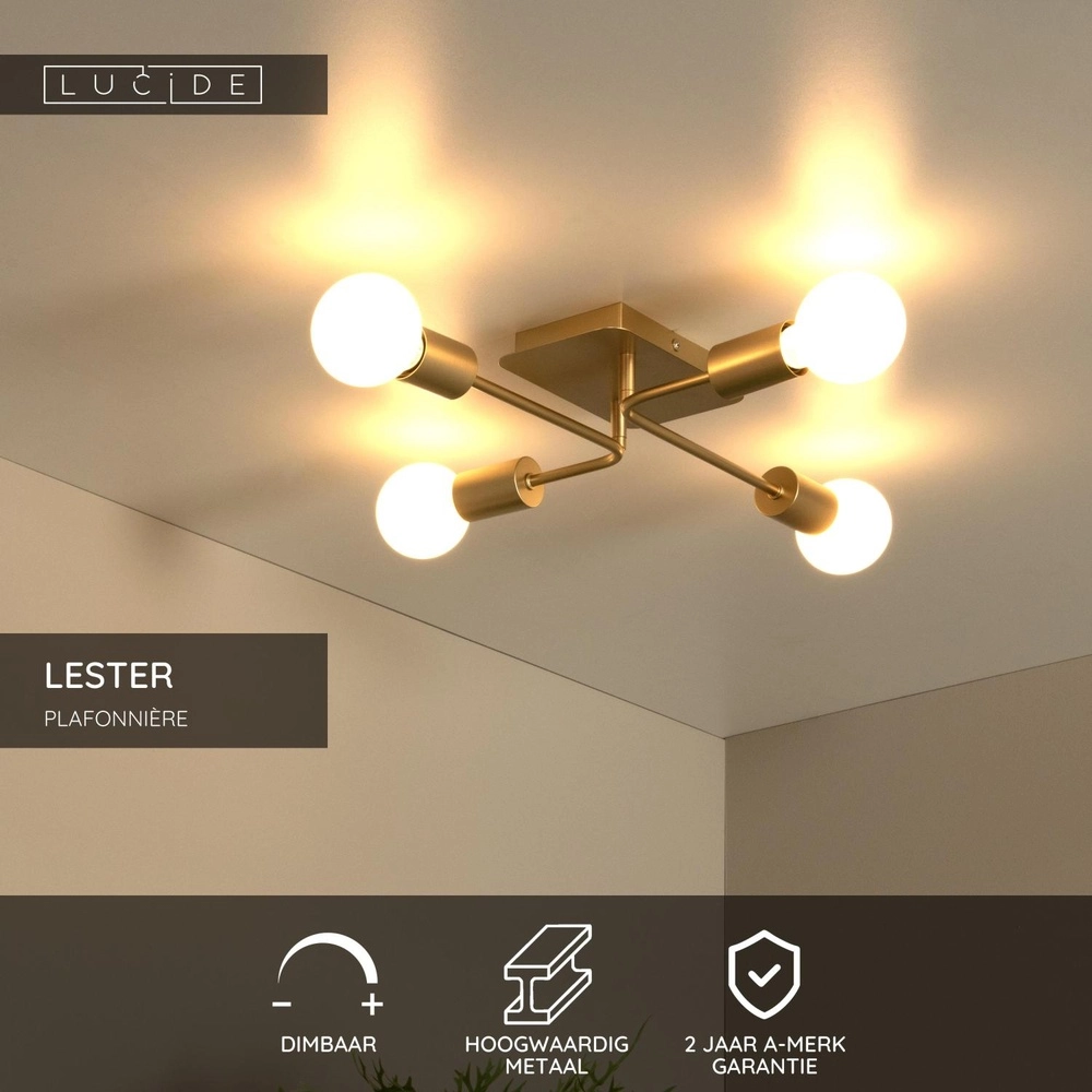 Plafondlamp Lester 4-lichts goud Lucide 5411212211736