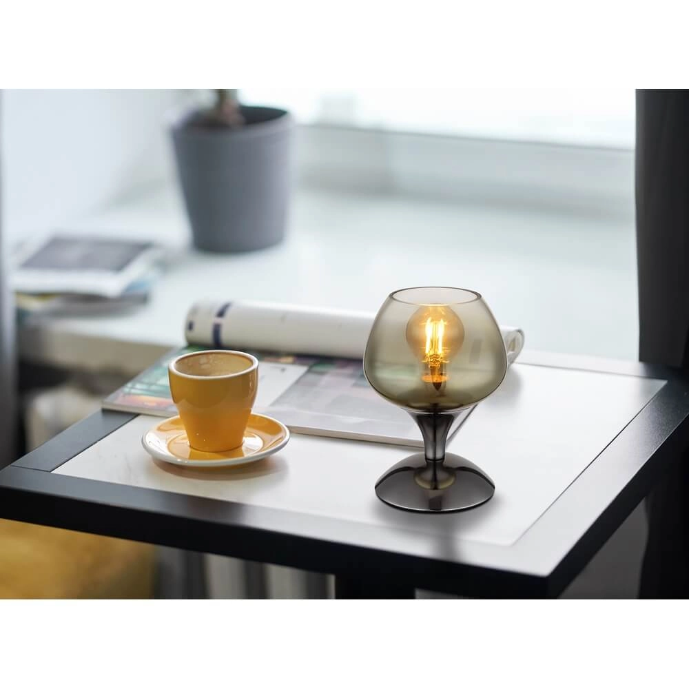 Gunmetal tafellamp Maxy met amber glas Ø 15cm Globo 9007371462933