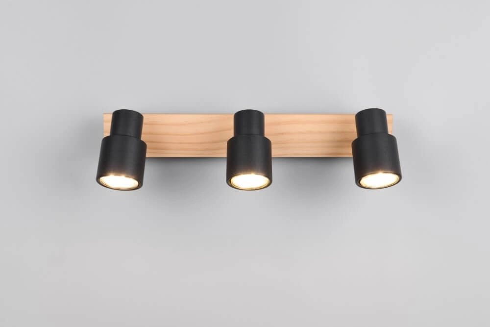 3-lichts plafondlamp Pierre zwart met hout Trio 4017807638196