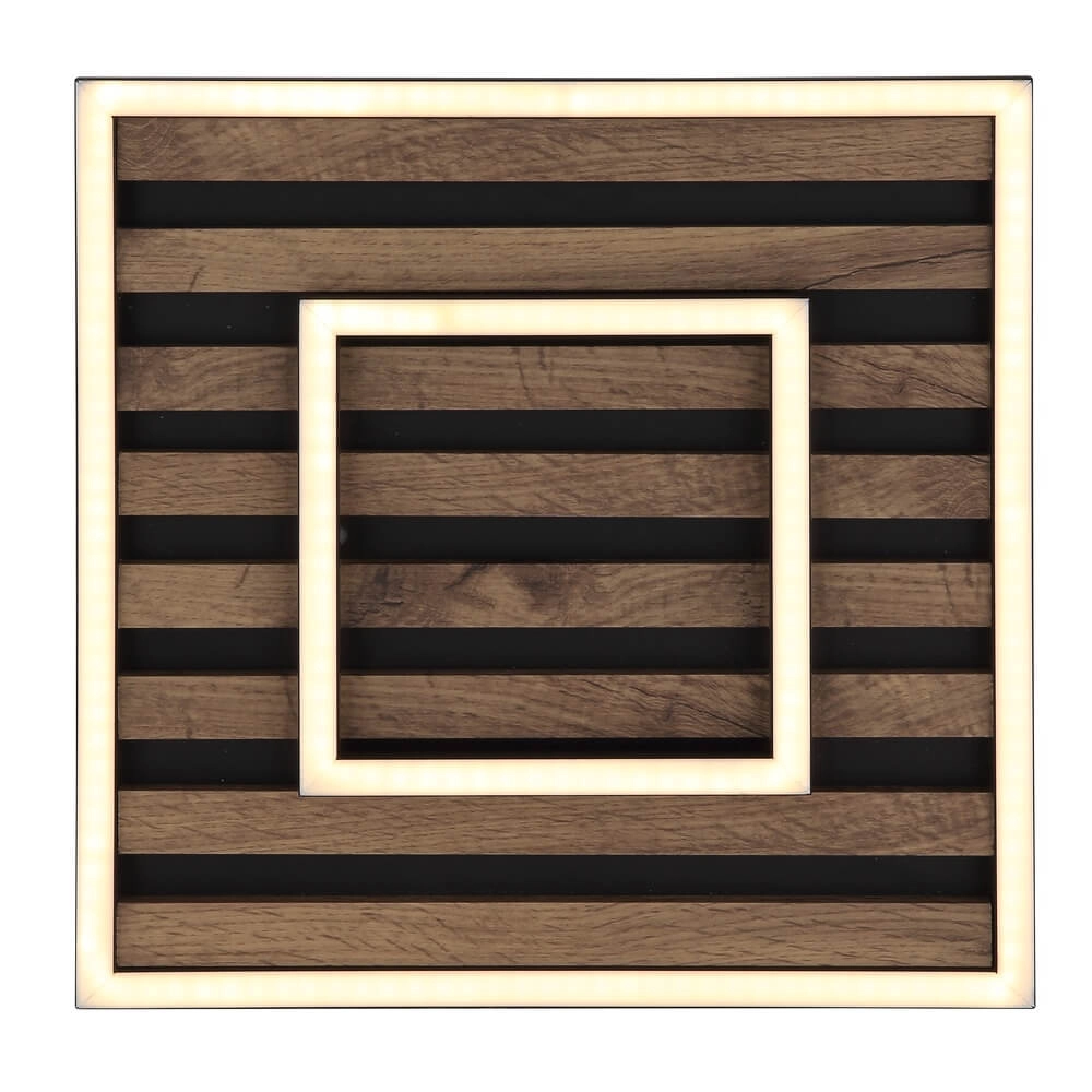 Plafondlamp Woody zwart met hout vierkant 30cm Globo 9007371507573