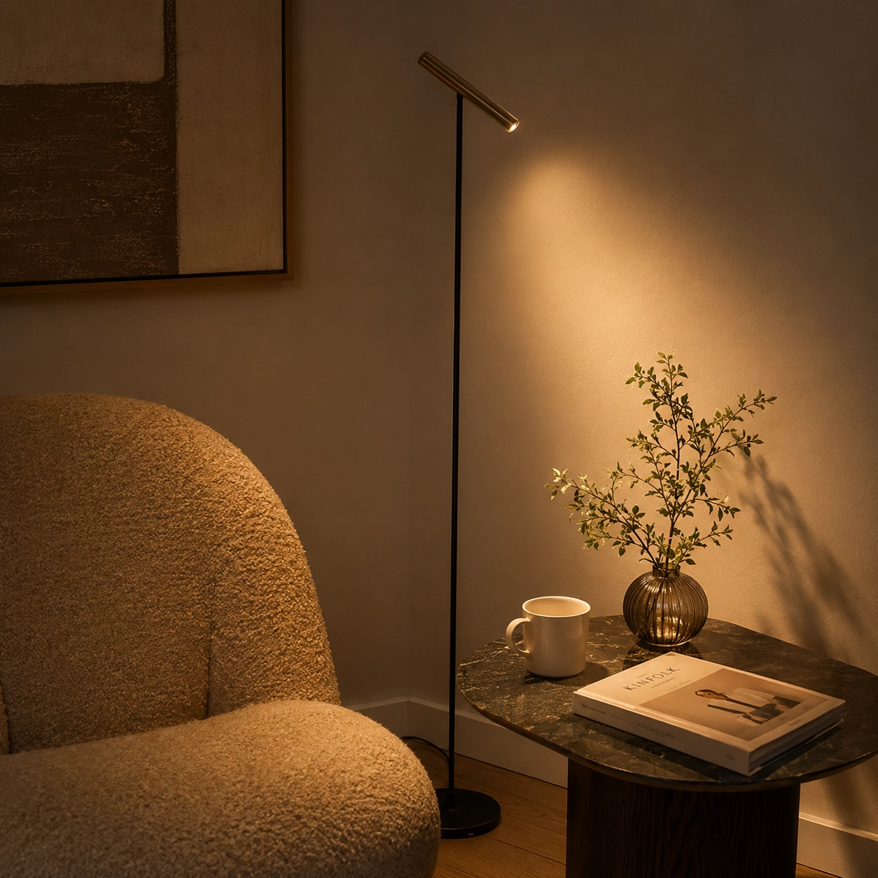 Design vloerlamp Prato zwart met mokka bruin