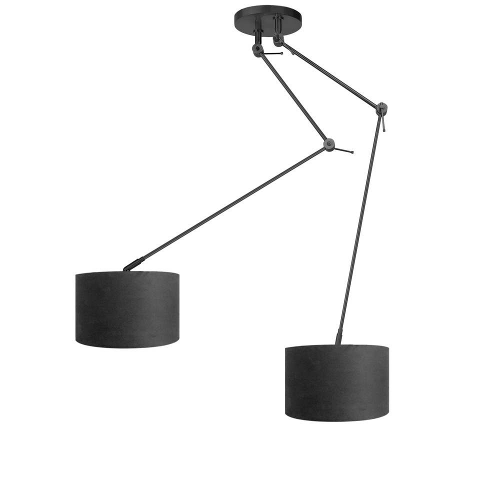 Plafondlamp Rod dubbel zwart met kappen Ø 30cm