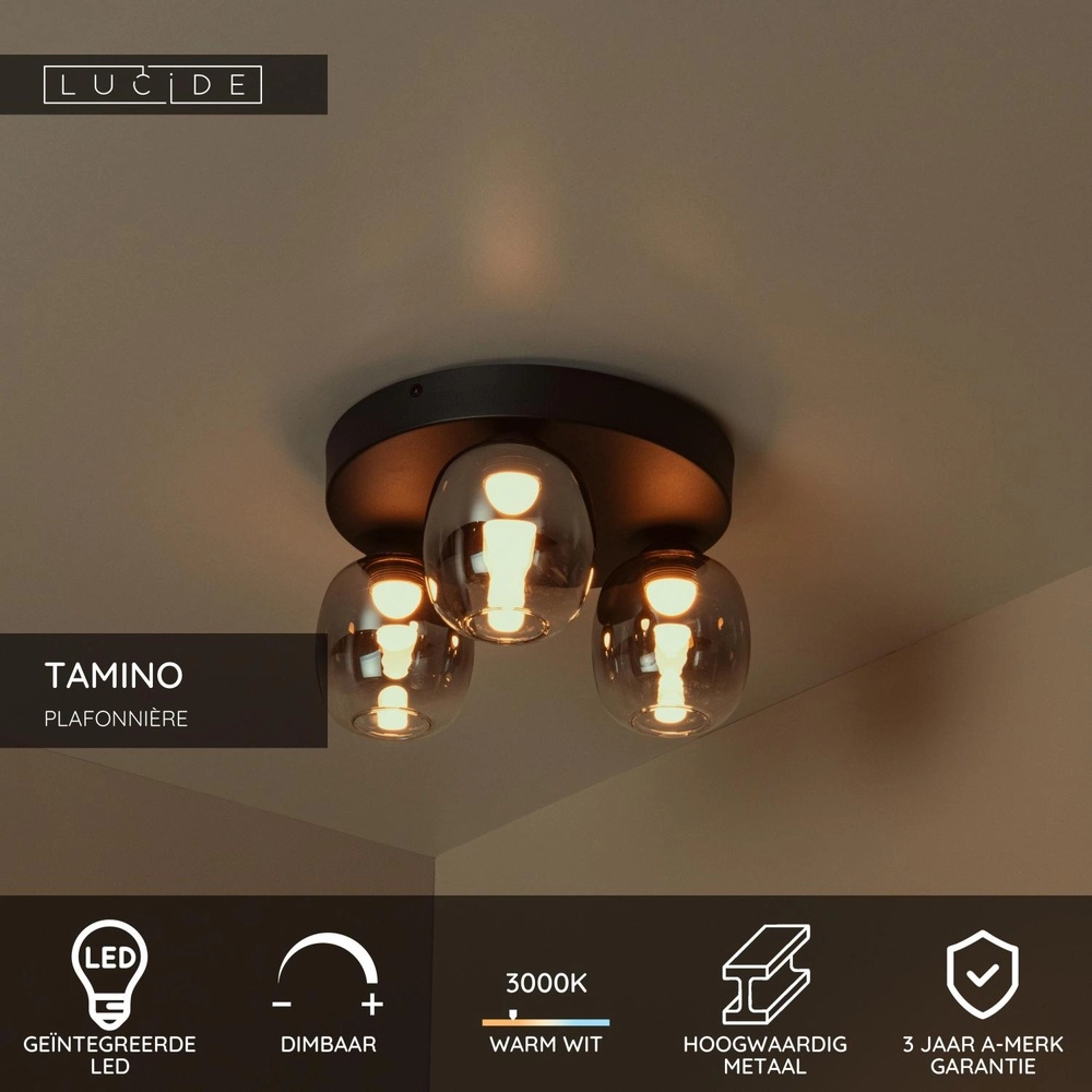 3-lichts plafondlamp Tamino zwart Lucide 5411212741233