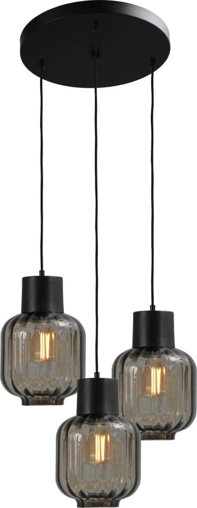 Design hanglamp Lett lll 20 3-lichts smoke glas Design hanglamp Lett lll 20 3-lichts smoke glas