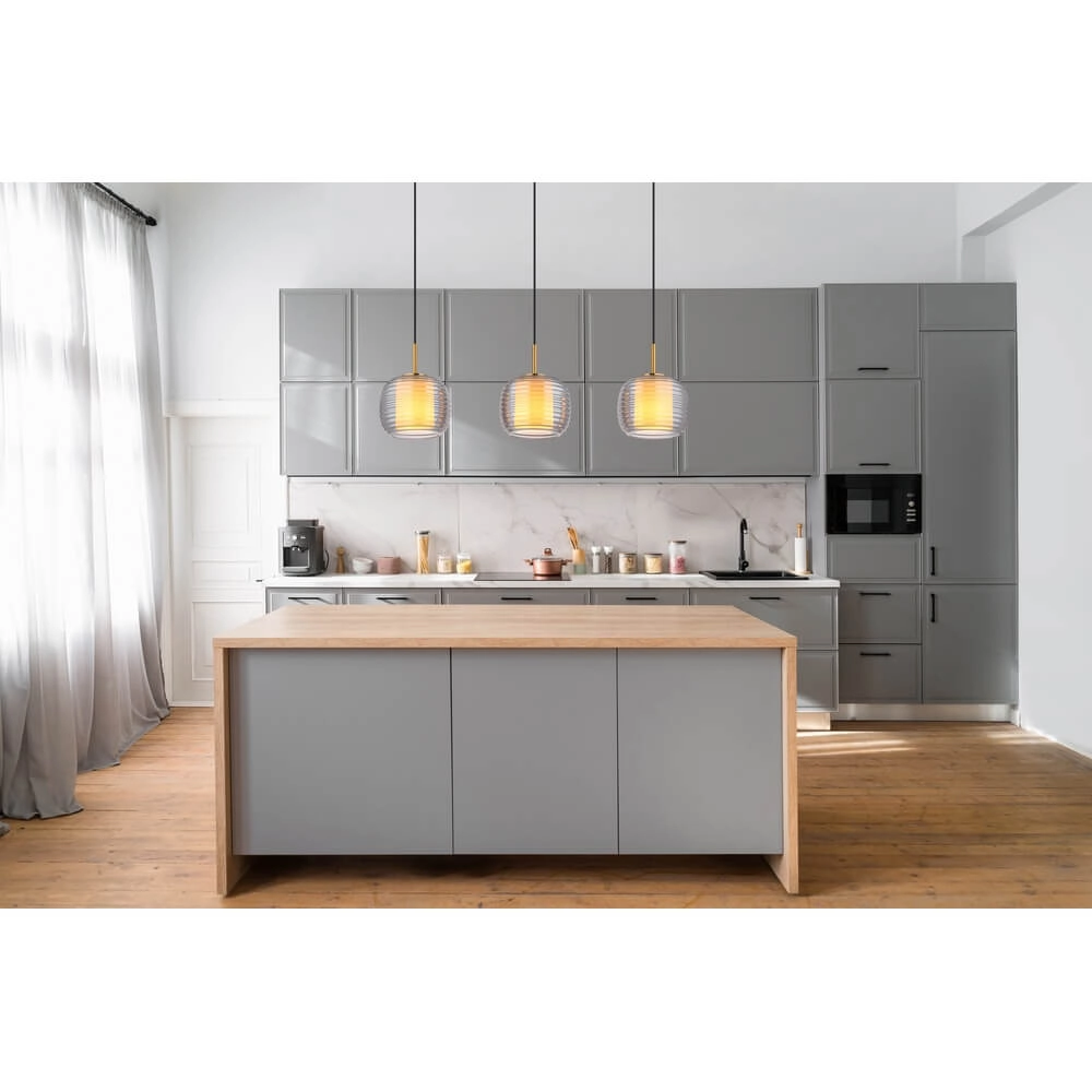 Design hanglamp Lampigna zwart met amber glas 3-lichts Globo 9007371471614