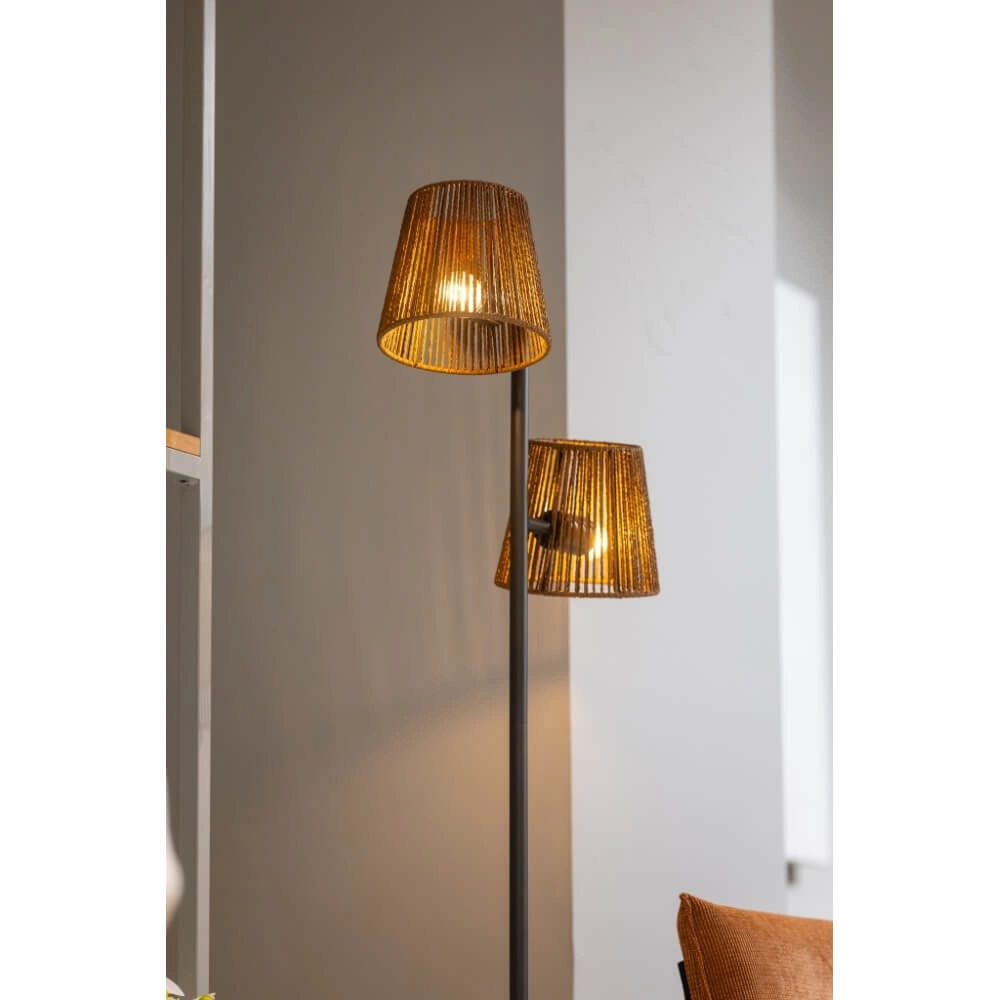 Vloerlamp Daan bruin met rotan kappen ETH 8720195309338