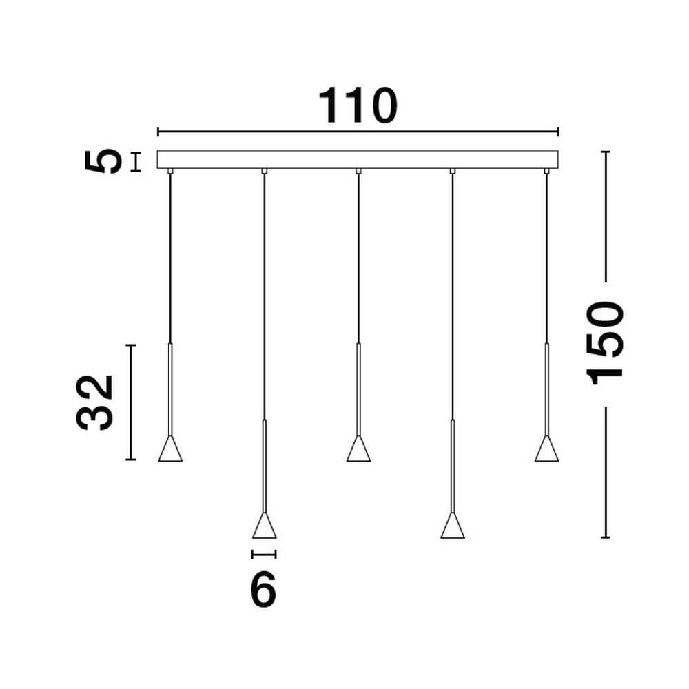 Hanglamp Net recht 5-lichts zwart Lyora 5212017445315