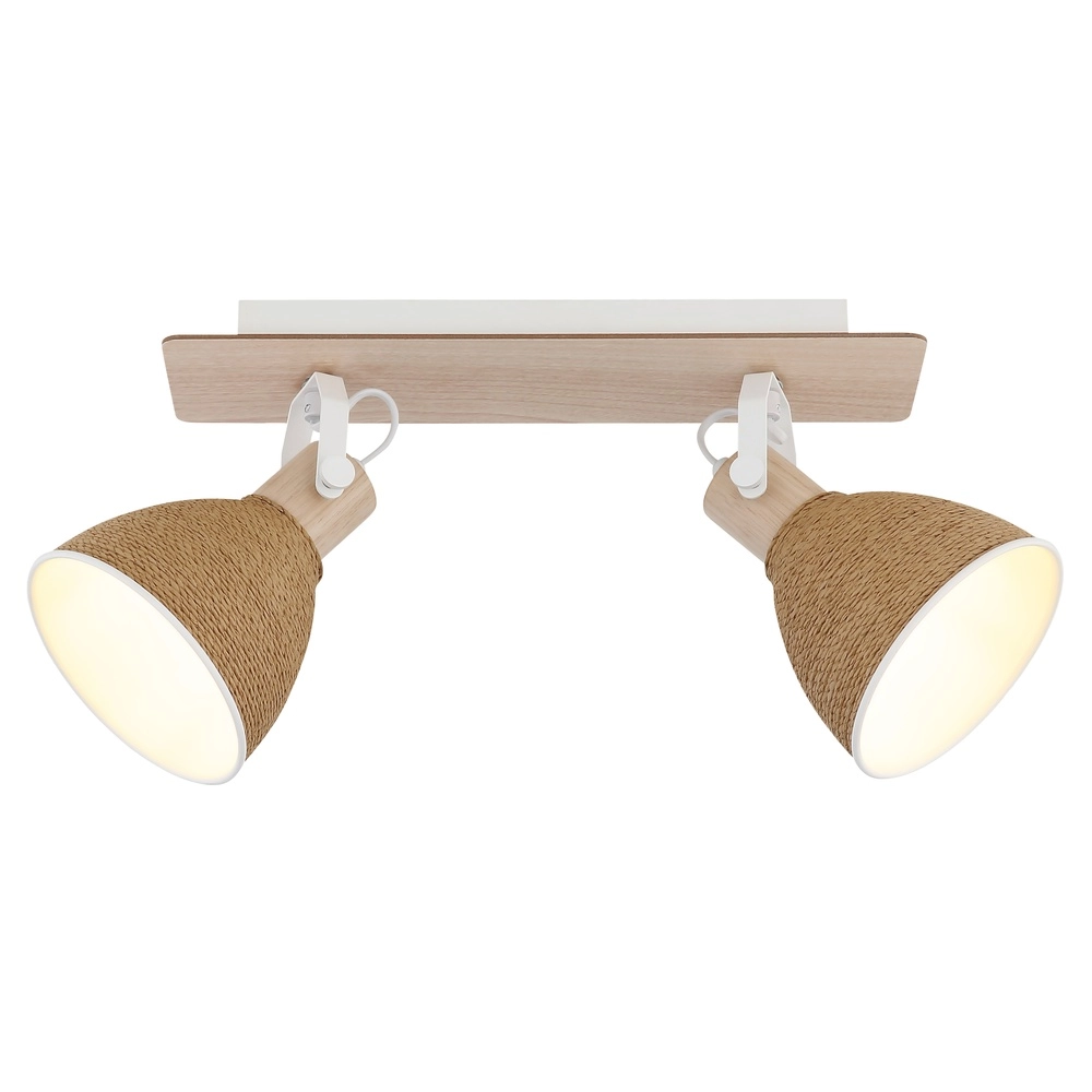 Plafondlamp Lyndon 2-lichts wit met rotan Globo 9007371583744