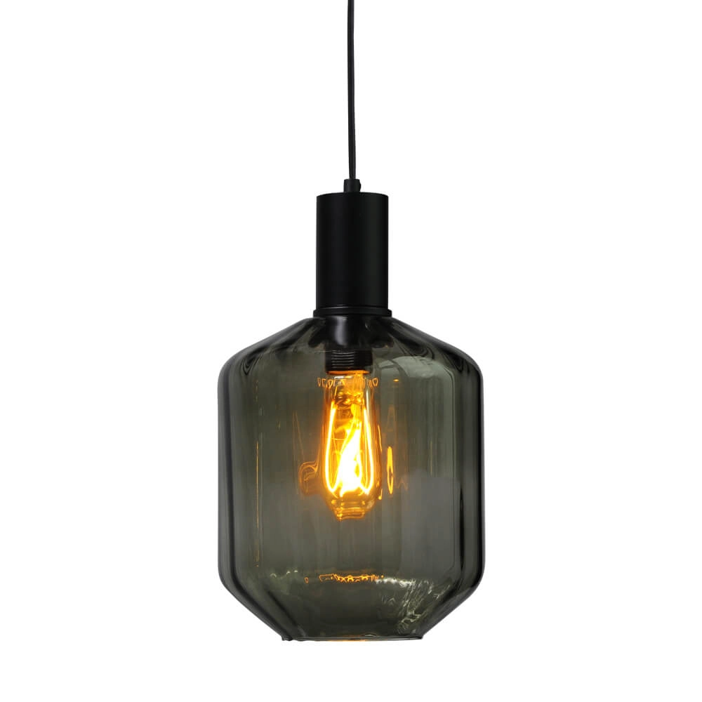 Hanglamp zwart Porto met Jagger green glas - Ø 19cm Hanglamp zwart Porto met Jagger green glas - Ø 19cm