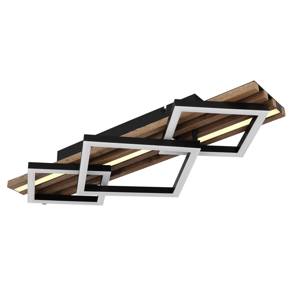 Plafondlamp Obrien zwart met hout 3-lichts Globo 9007371515301
