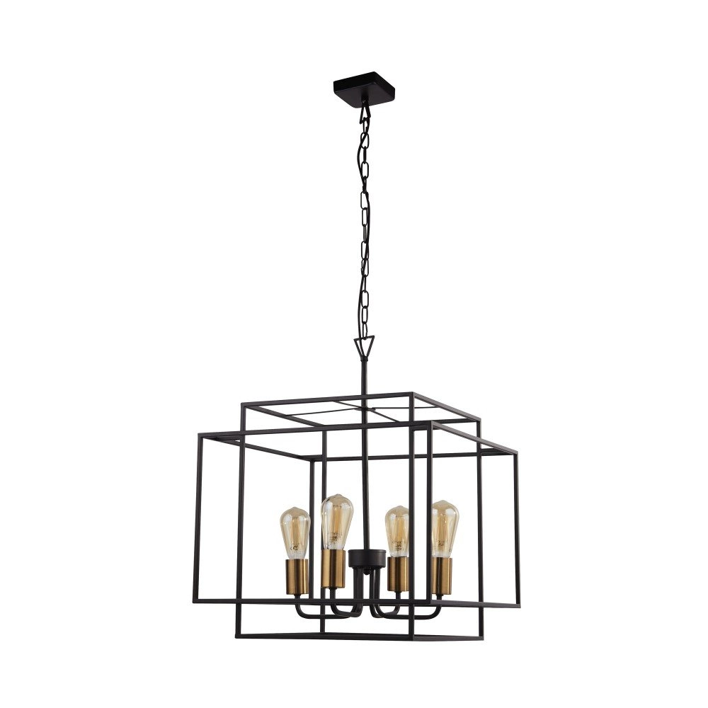 Strakke hanglamp Crate 4-lichts zwart met goud Searchlight 5053423158518