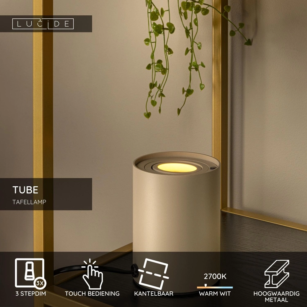 Design tafellamp Tube taupe Lucide 5411212221926