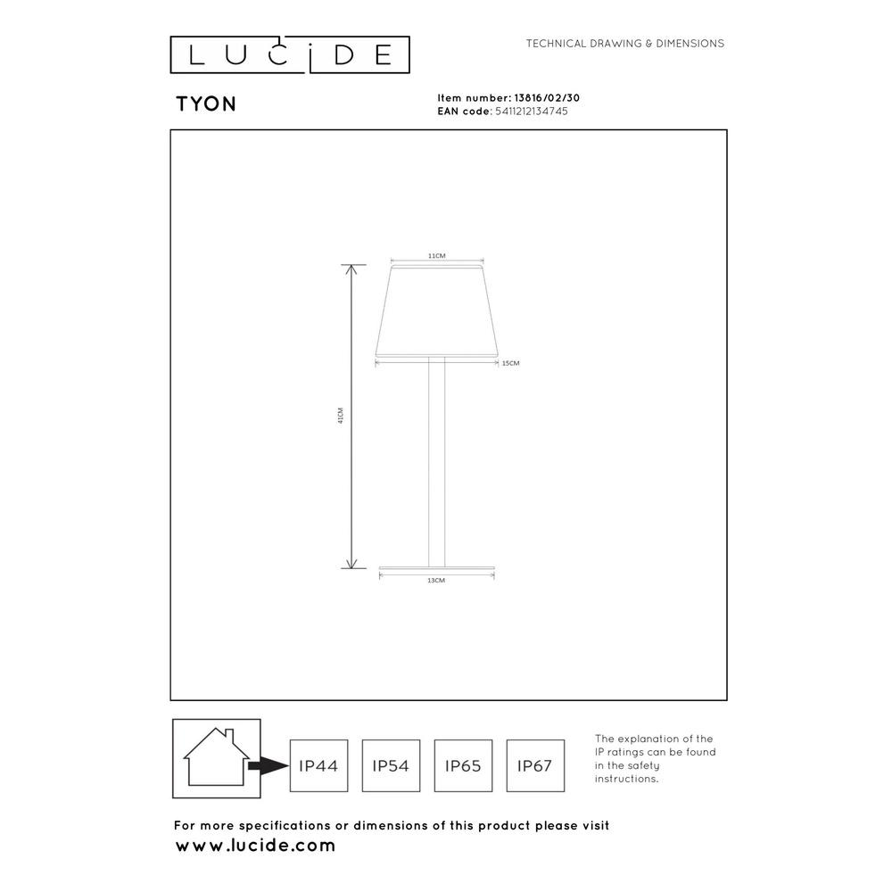 Oplaadbare tafellamp Tyon zwart Lucide 5411212134745