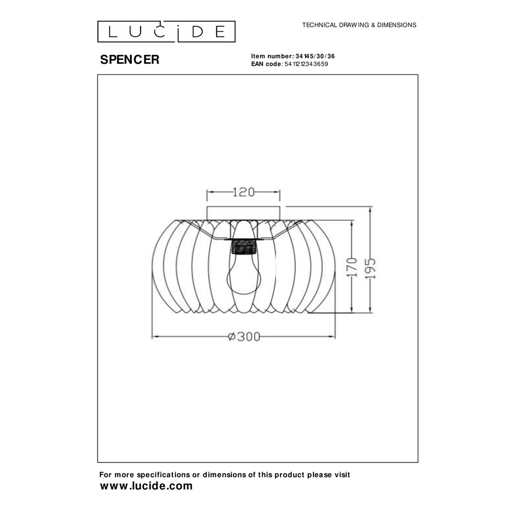 Plafondlamp Spencer Ø 30cm grijs Lucide 5411212343659