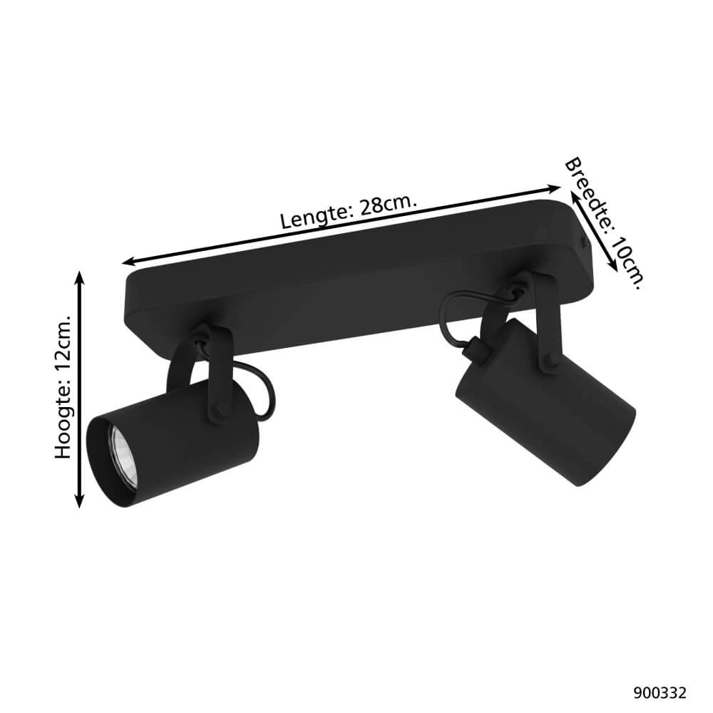 Zwarte plafondspot Sorego 2-lichts Eglo 9008606239085
