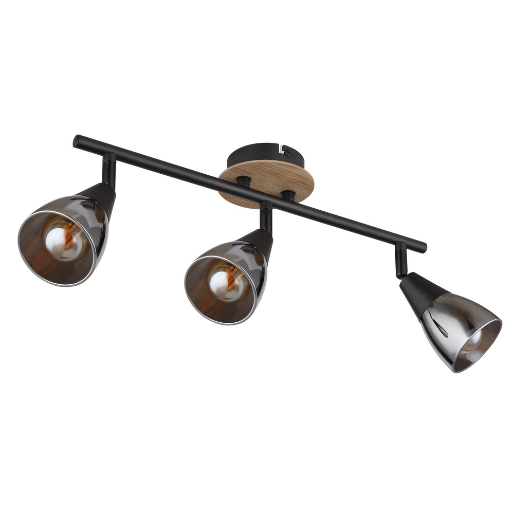 3-lichts plafondlamp Mubby zwart met houtlook Globo 9007371448869