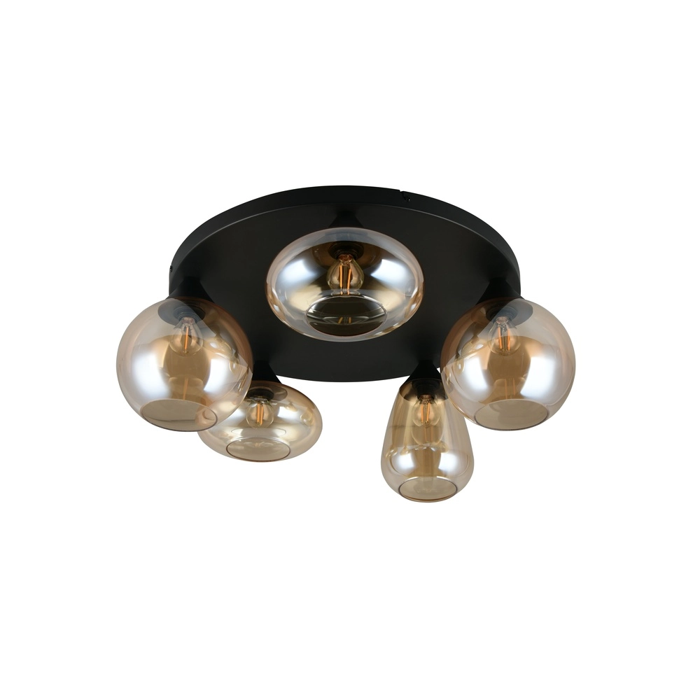 5-lichts plafondlamp Lumina zwart met amber glas Trio 4017807663174