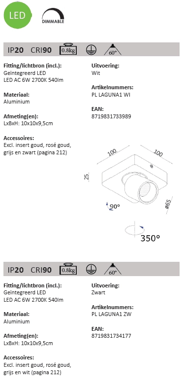 Led opbouwspot Laguna zwart Artdelight 8719831734177