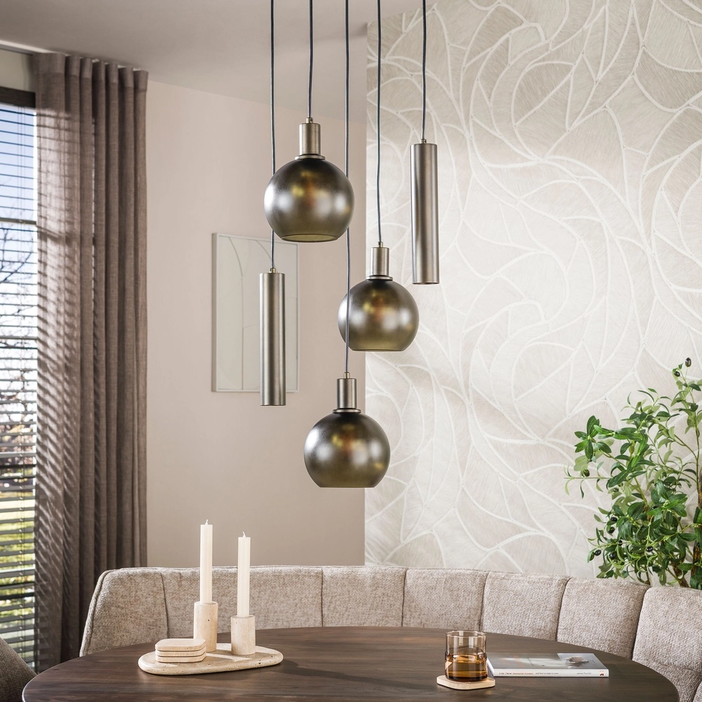Design hanglamp Sfera 5-lichts sienna bruin met frosted glas Lyora 8716803515178