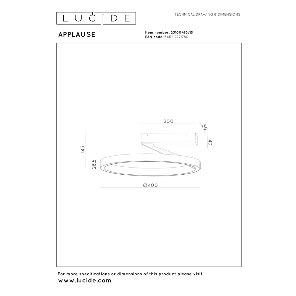 Design plafondlamp Applause Ø 40cm - geborsteld staal - met afstandsbediening Premium by Lucide 5411212221780