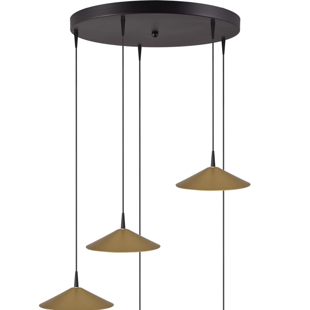5-lichts hanglamp Ceppo zwart met goud Ø 22cm rond Masterlight 8718121358734