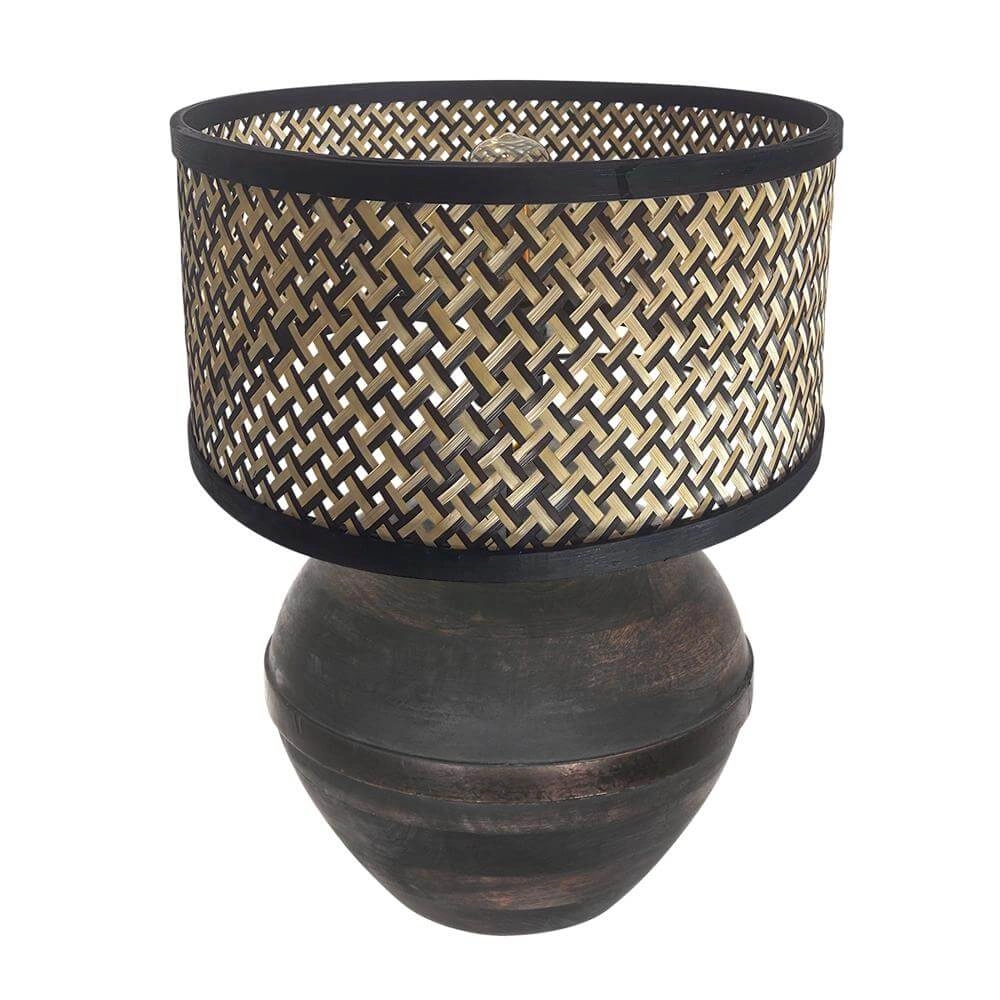 Tafellamp Lyons zwart met bamboe kap 56cm Steinhauer 8712746172447