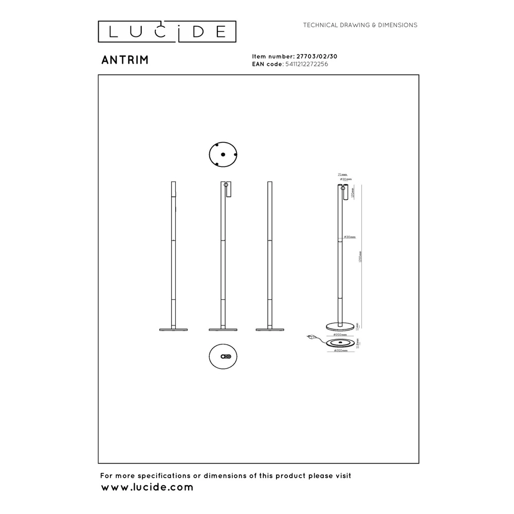 Oplaadbare leeslamp Antrim zwart IP54 Lucide 5411212272256