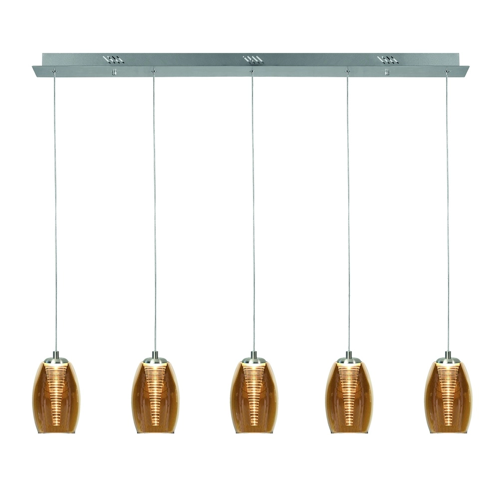 Hanglamp Nebula nikkel recht 5-lichts amber glas